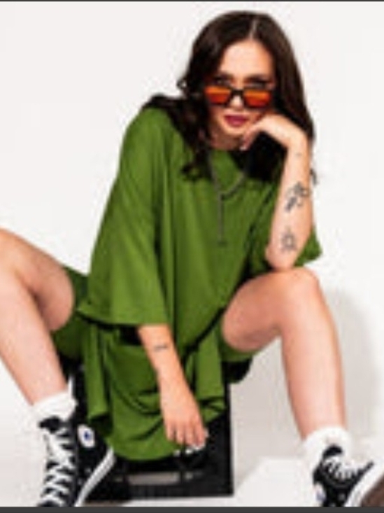 Dressed in LALA Tops - Dressed in LALA Olive Green Relaxed Tunic Tee With Shorts Set